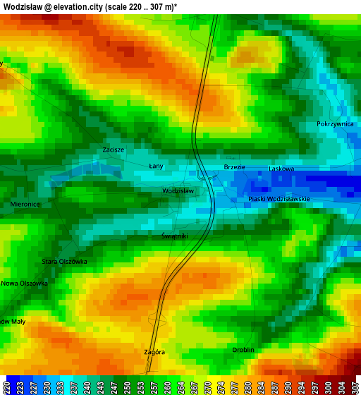 Wodzisław elevation map