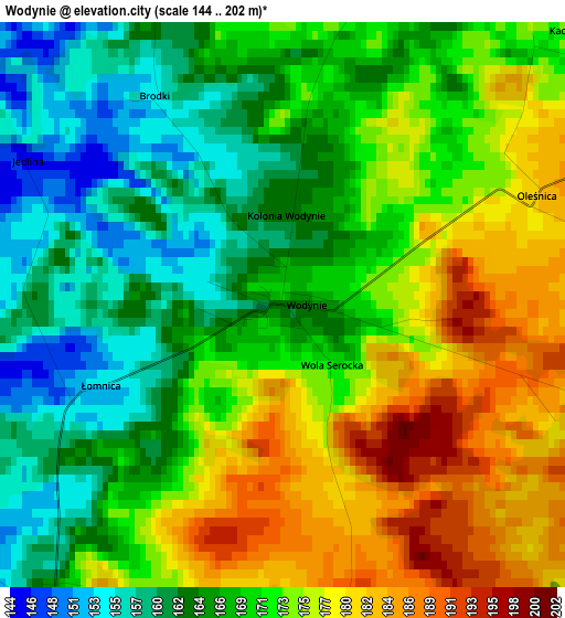 Wodynie elevation map