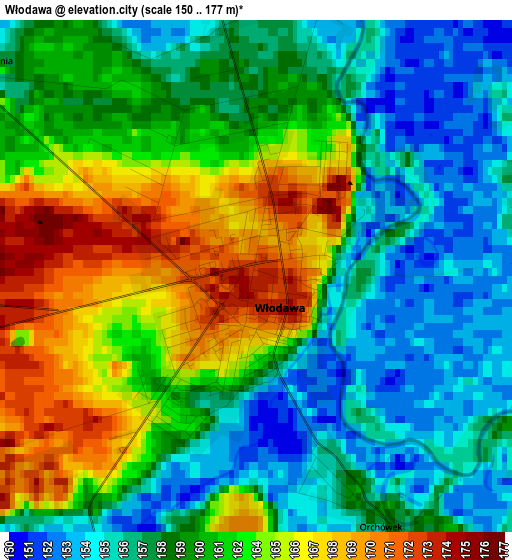 Włodawa elevation map