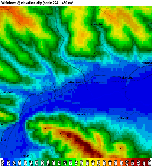 Wiśniowa elevation map