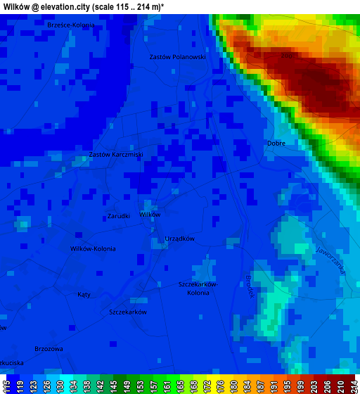 Wilków elevation map