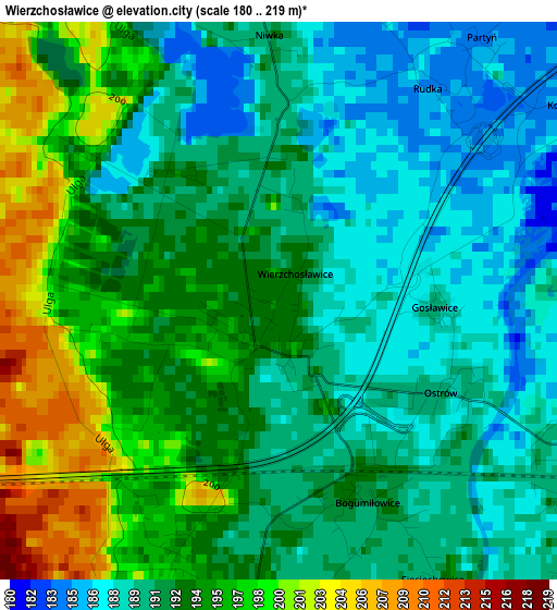 Wierzchosławice elevation map