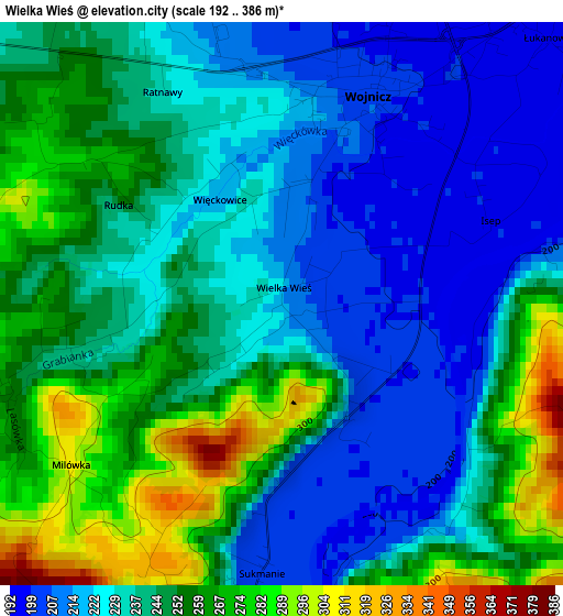 Wielka Wieś elevation map