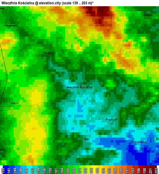 Wieczfnia Kościelna elevation map