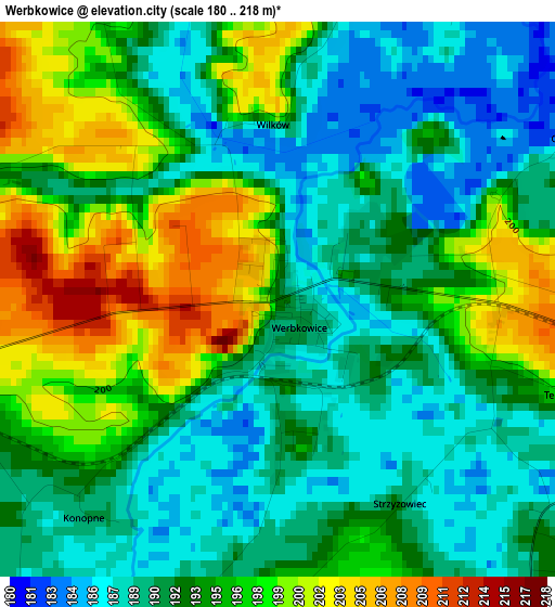 Werbkowice elevation map