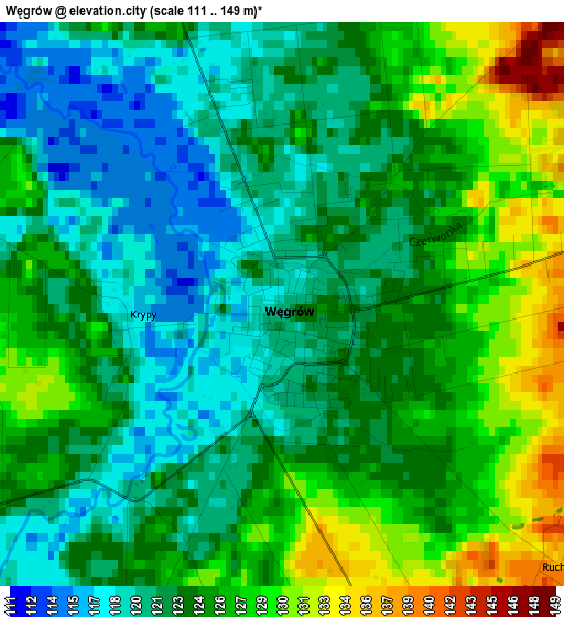 Węgrów elevation map