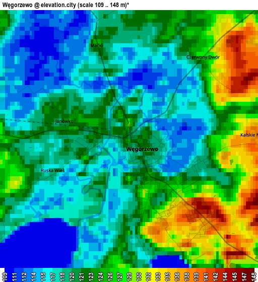 Węgorzewo elevation map