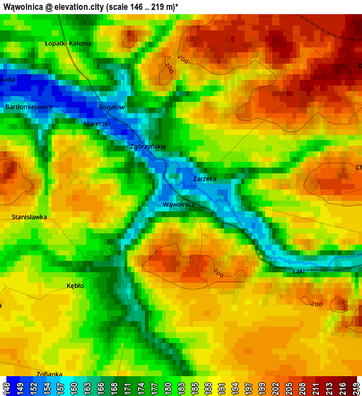 Wąwolnica elevation map