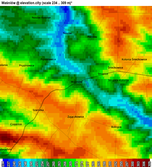 Waśniów elevation map