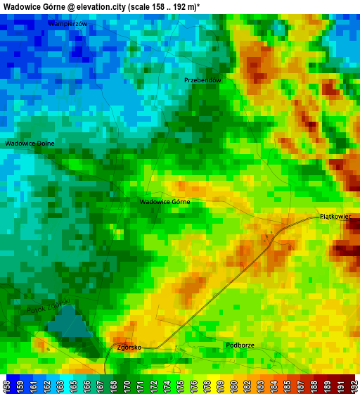 Wadowice Górne elevation map