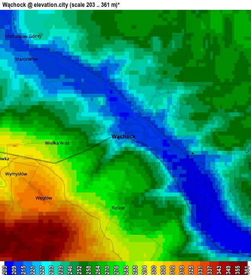 Wąchock elevation map