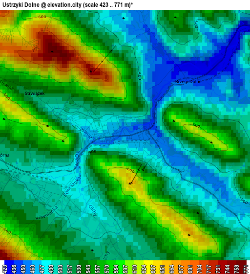 Ustrzyki Dolne elevation map