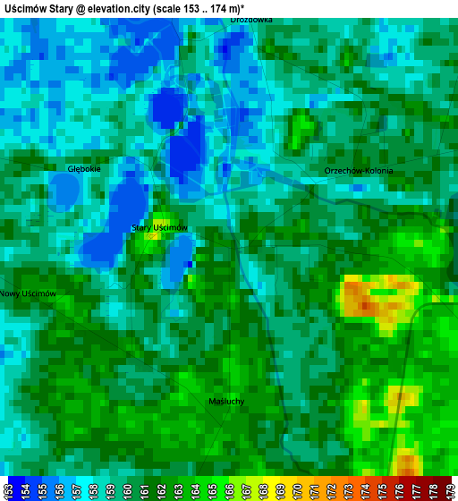 Uścimów Stary elevation map