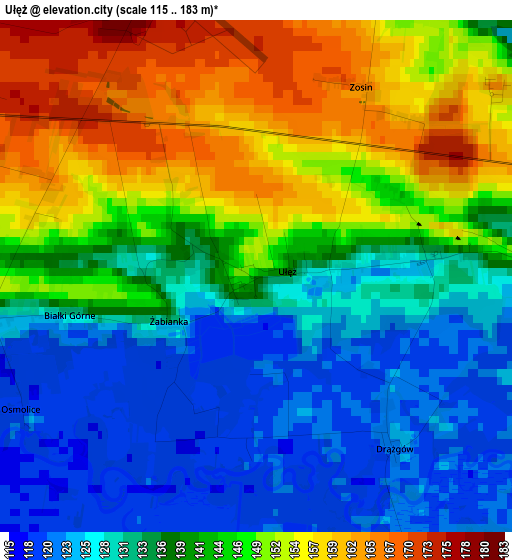 Ułęż elevation map