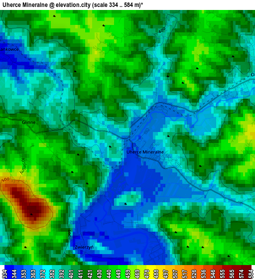 Uherce Mineralne elevation map