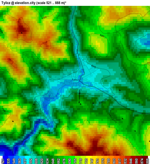 Tylicz elevation map