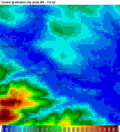 Turobin elevation map