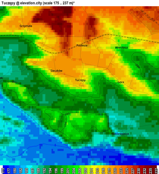 Tuczępy elevation map