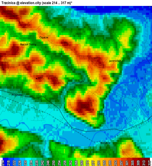 Trzcinica elevation map