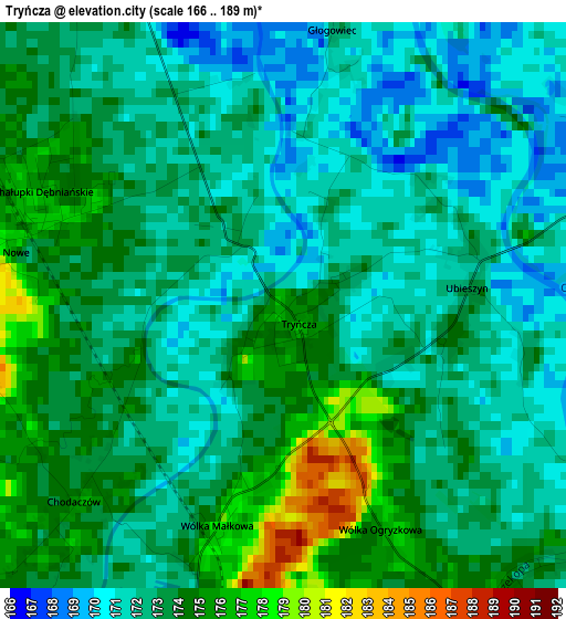 Tryńcza elevation map