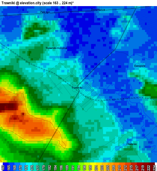 Trawniki elevation map