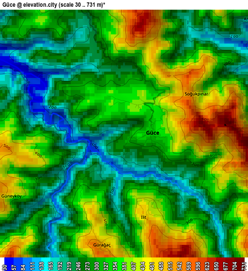 Güce elevation map