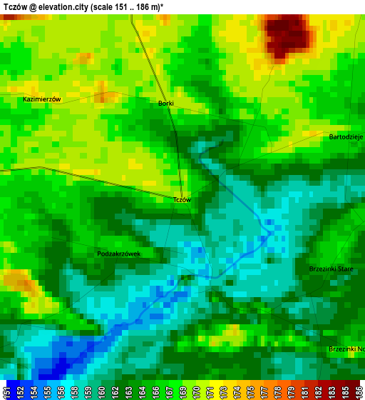 Tczów elevation map