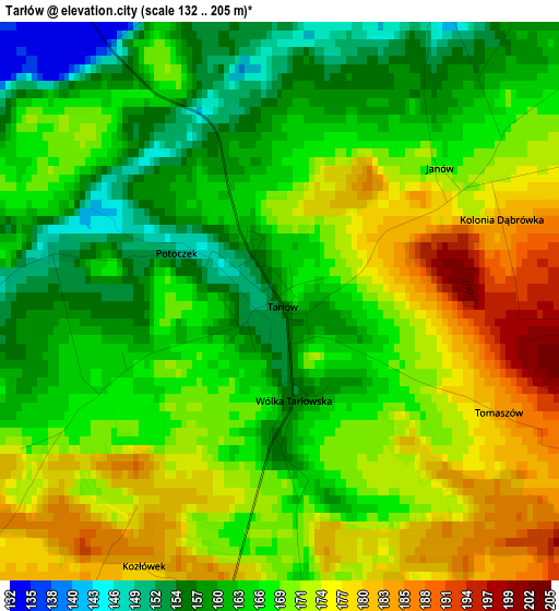 Tarłów elevation map