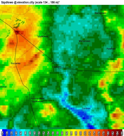 Szydłowo elevation map