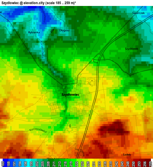 Szydłowiec elevation map