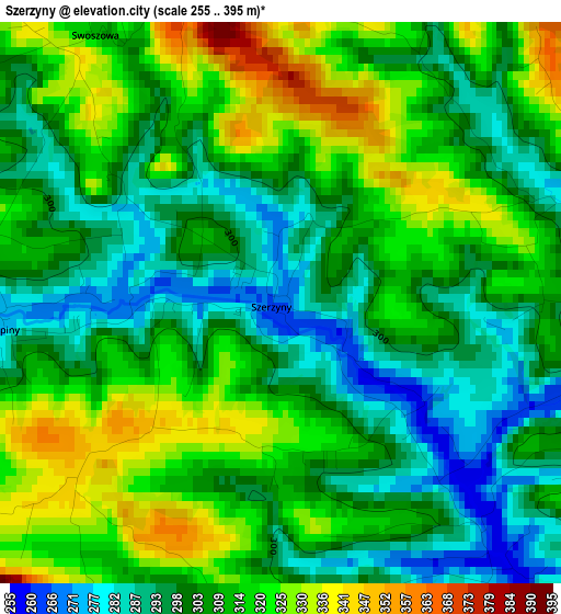 Szerzyny elevation map