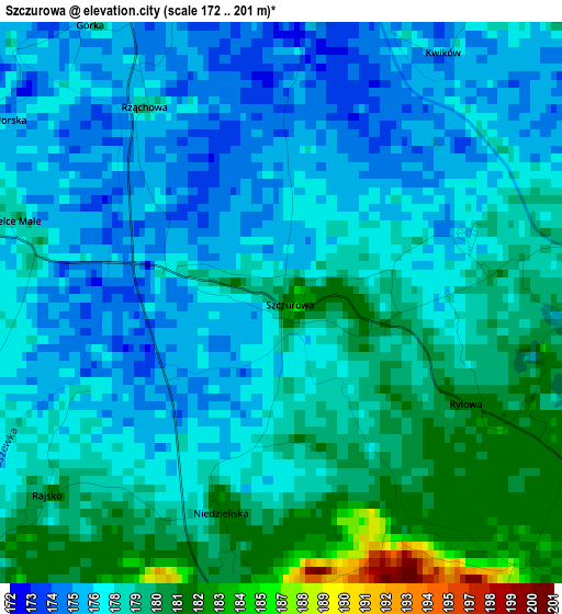 Szczurowa elevation map