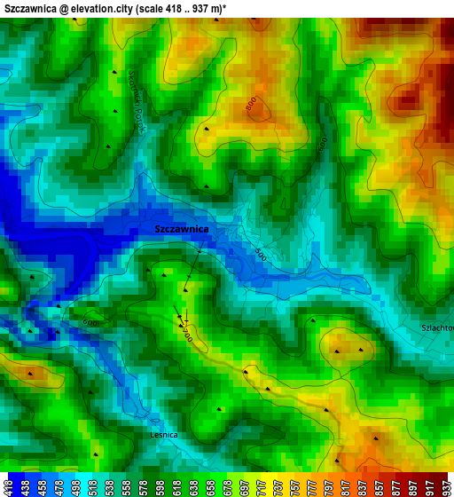 Szczawnica elevation map