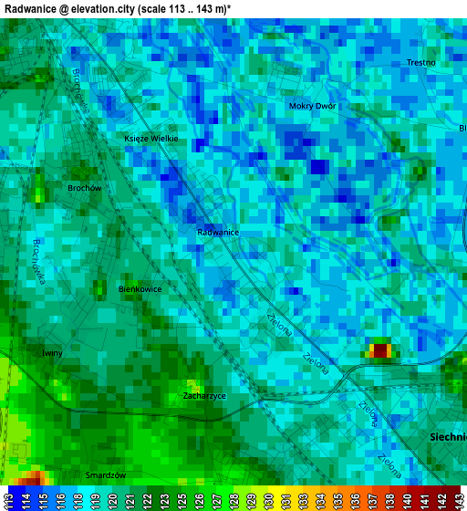 Radwanice elevation map