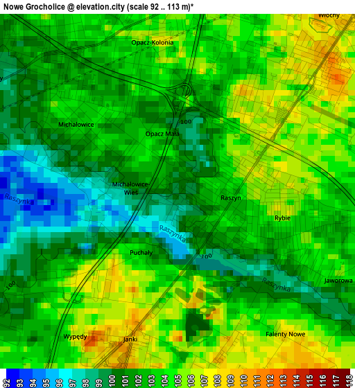 Nowe Grocholice elevation map