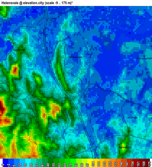 Helensvale elevation map