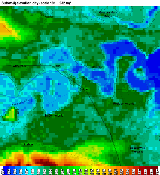 Sułów elevation map