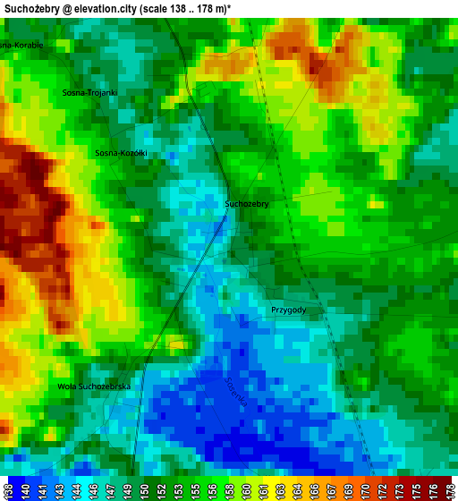 Suchożebry elevation map