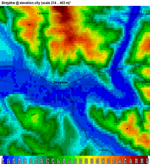 Strzyżów elevation map