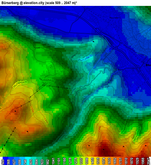 Bürserberg elevation map