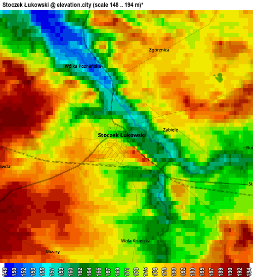 Stoczek Łukowski elevation map