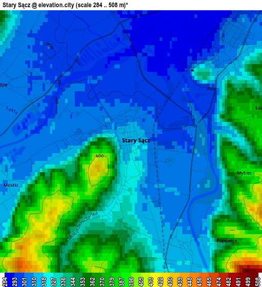 Stary Sącz elevation map