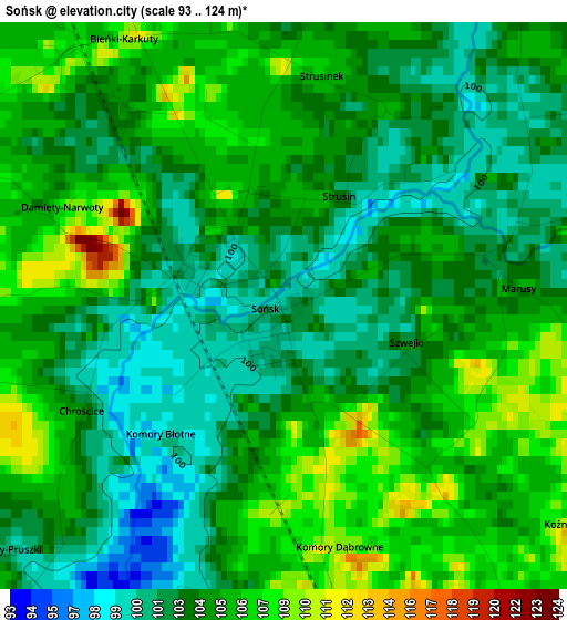 Sońsk elevation map