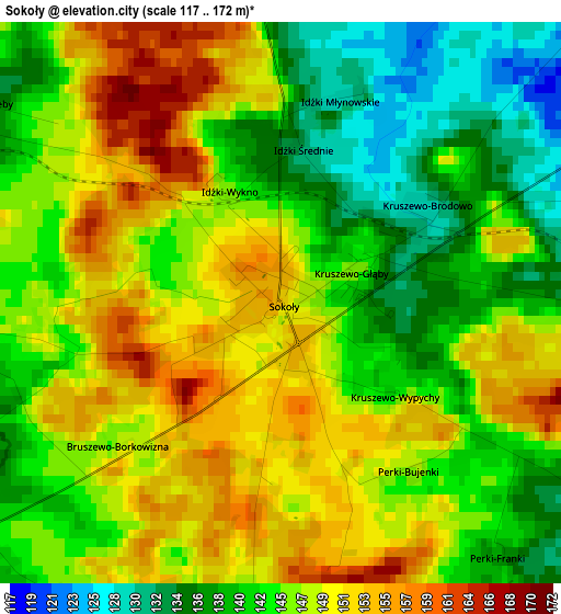 Sokoły elevation map