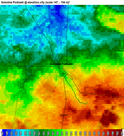 Sokołów Podlaski elevation map