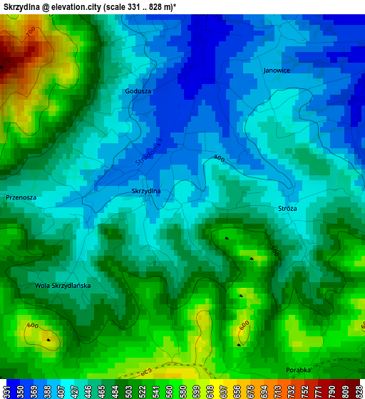 Skrzydlna elevation map