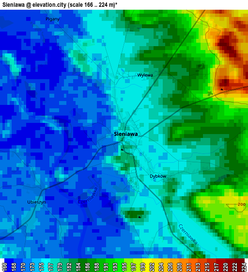 Sieniawa elevation map