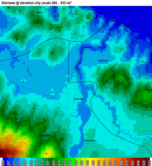 Sieniawa elevation map