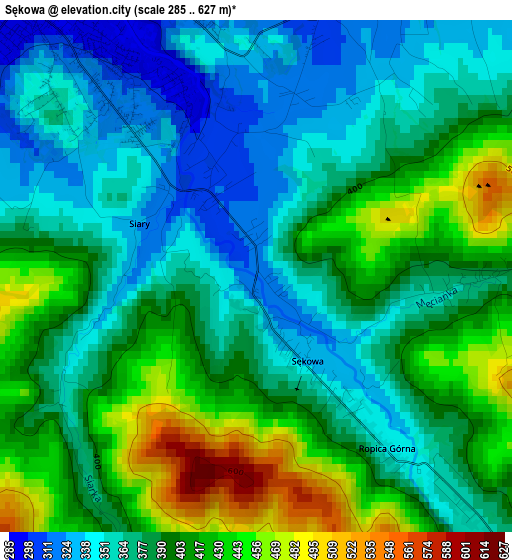 Sękowa elevation map