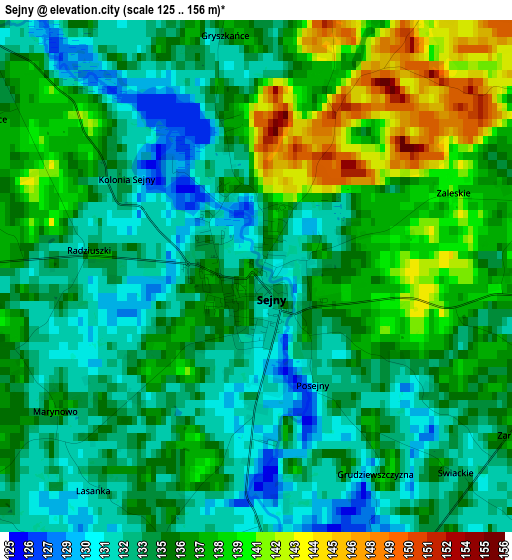 Sejny elevation map